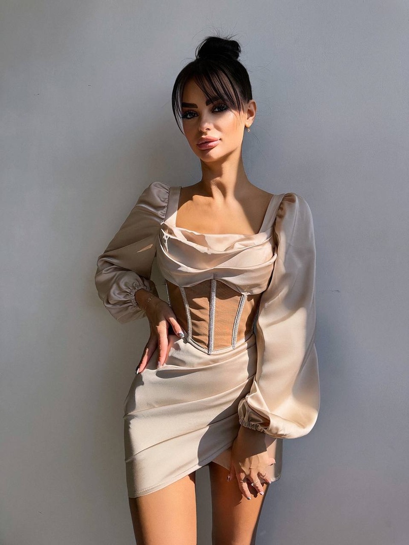 Комплект: корсет, декорований стразами + спідниця міні з драпіруванням   Ручна робота  | PUSHKA SHOP