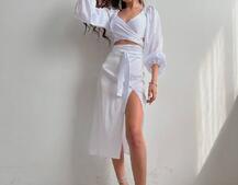 Шелковый комплект: топ с завязками на талии + юбка миди с разрезом  | PUSHKA SHOP