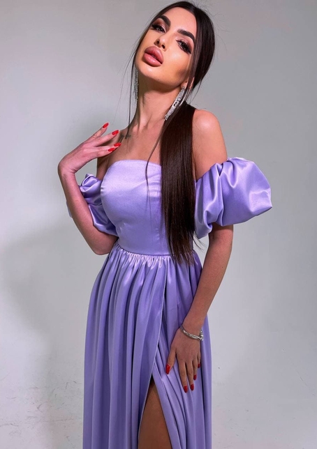 Атласное платье макси с объемными рукавами   | PUSHKA SHOP