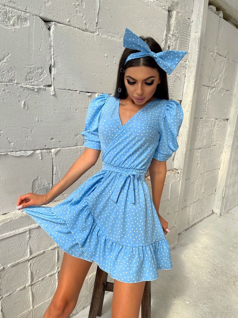 Милое платье в горошек с оборками + повязка на голову с бантом Милое платье в горошек с оборками + повязка на голову с бантом | PUSHKA SHOP