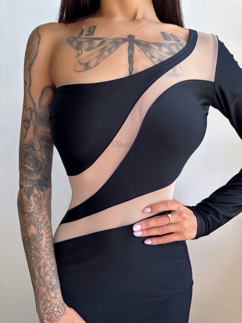 Сукня міді  із вставками сітки  | PUSHKA SHOP