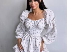 Лялькова сукня з пишною спідницею та корсетним верхом з ніжним квітковим принтом  | PUSHKA SHOP