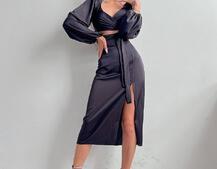 Шелковый комплект: топ с завязками на талии + юбка миди с разрезом  | PUSHKA SHOP