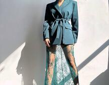 Комплект: піджак + блуза з баской + мереживна спідниця-шорти  | PUSHKA SHOP