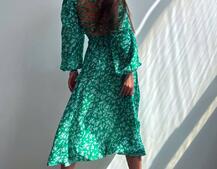 Квіткова сукня-міді зі шнурівкою на спинці та розрізом на ніжці | PUSHKA SHOP