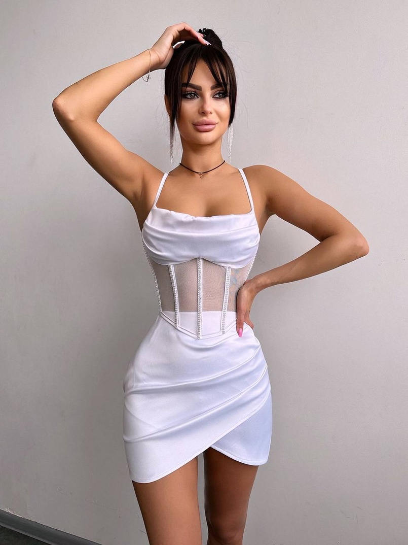 Комплект: корсет, декорований стразами + спідниця міні з драпіруванням   Комплект: корсет, декорований стразами + спідниця міні з драпіруванням   | PUSHKA SHOP