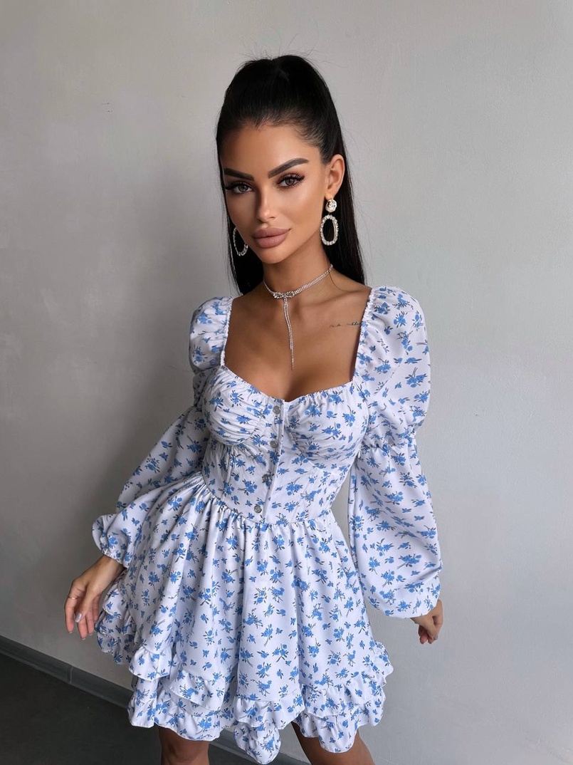 Сукня з квітковим принтом з воланами на ґудзиках  Сукня з квітковим принтом з воланами на ґудзиках  | PUSHKA SHOP