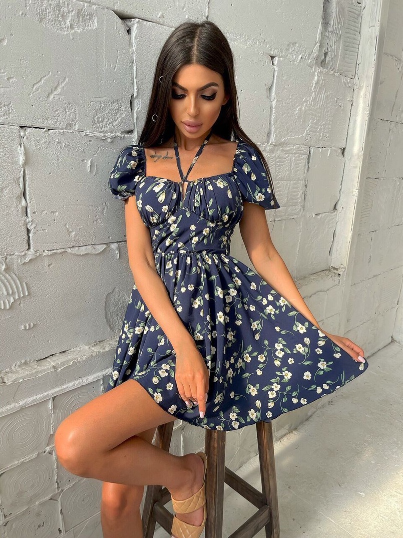 Летнее цветочное платье с завязками на груди  | PUSHKA SHOP