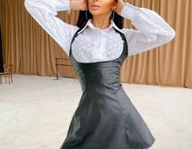 Платье-рубашка из прошвы в комплекте с сарафаном из эко-кожи    | PUSHKA SHOP