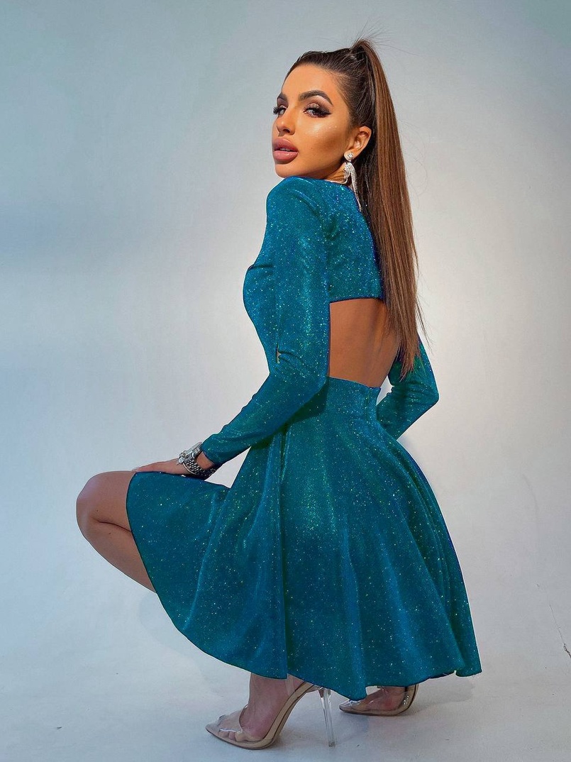 Блискуча сукня міні з відкритою спиною  | PUSHKA SHOP