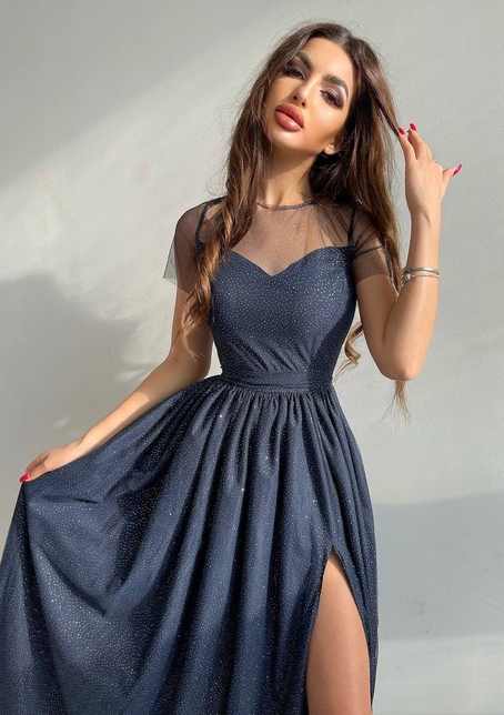 Платье-макси из сетки   с блестками  | PUSHKA SHOP