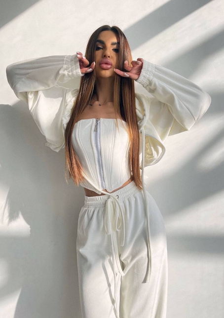 Велюровий комплект трійка: кофта + корсет на блискавці+ штани | PUSHKA SHOP