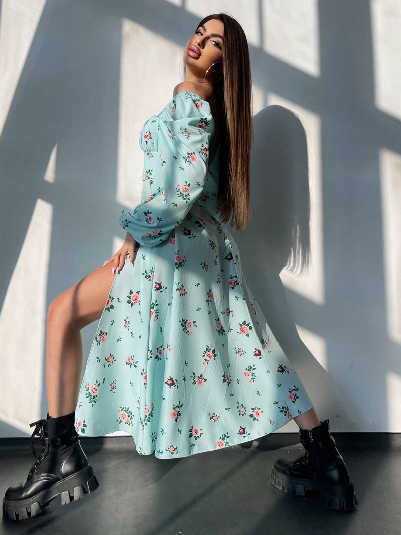 Сукня міді з квітковим принтом  | PUSHKA SHOP