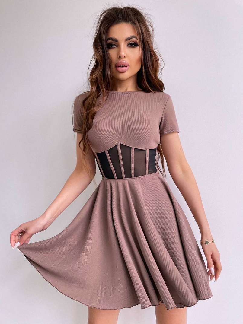 Сукня-міні  з елементами корсету  та спідницею солнцем | PUSHKA SHOP