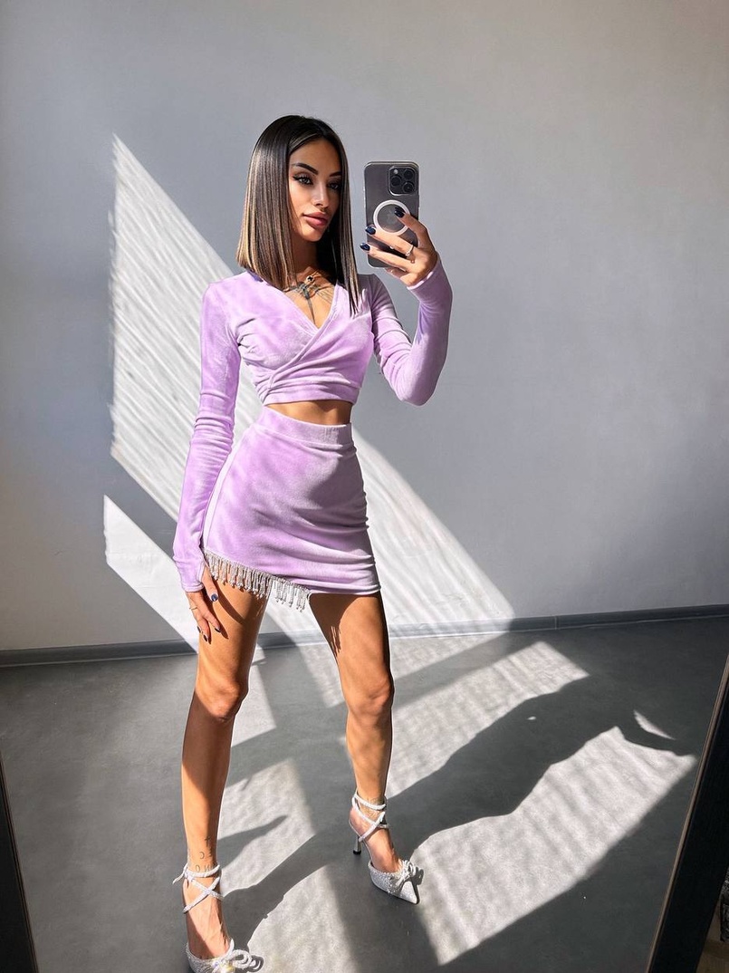 Оксамитовий комплект, декорований бахромою зі страз | PUSHKA SHOP