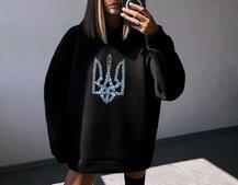 Патріотичне  худі over size із сяючими стразами | PUSHKA SHOP