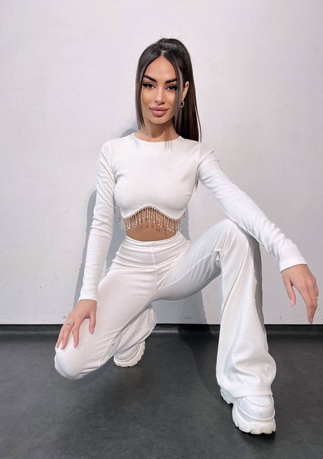 Комплект : штани кльош і топ , декорований бахромою зі страз Ручна робота | PUSHKA SHOP