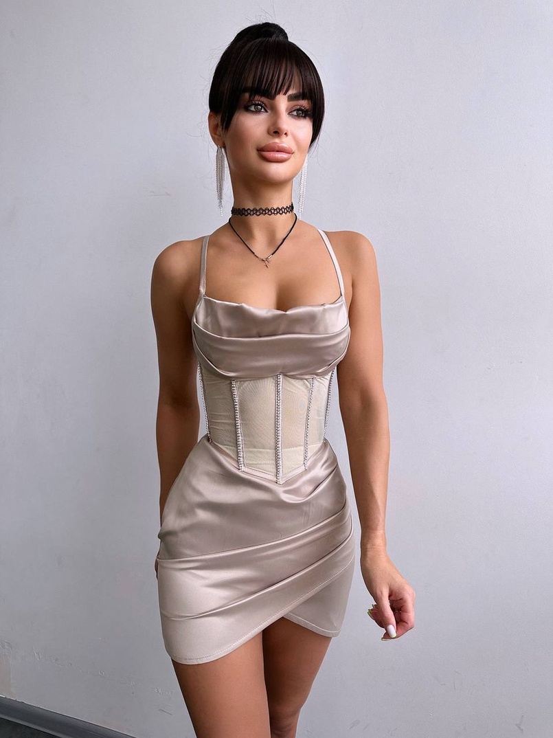 Комплект: корсет, декорований стразами + спідниця міні з драпіруванням   | PUSHKA SHOP