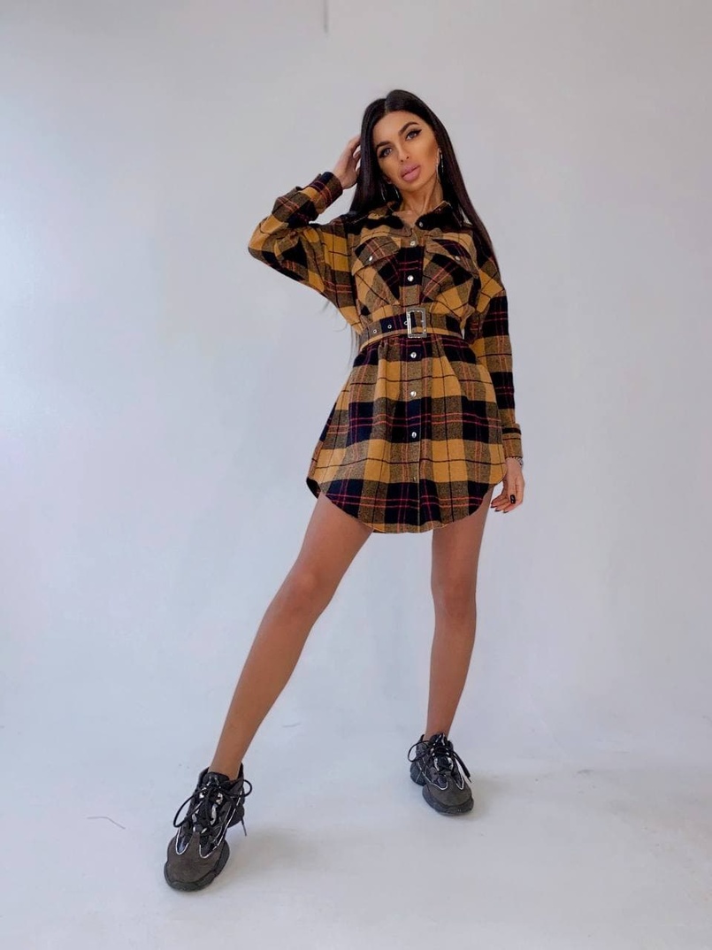 Кашемировое платье-рубашка в клетку | PUSHKA SHOP