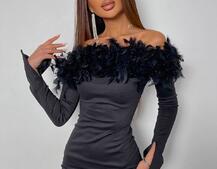 Сукня міді, декорована натуральним пір'ям Сукня міді, декорована натуральним пір'ям | PUSHKA SHOP