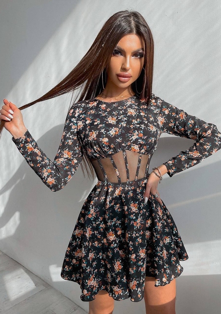 Приталена сукня з корсетною вставкою та спідницею-сонцем | PUSHKA SHOP