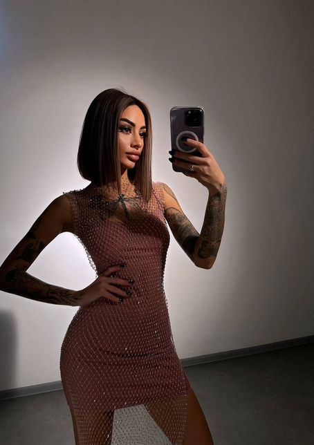 Сукня із сітки зі стразами на трикотажній підкладці  | PUSHKA SHOP