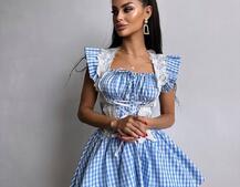 Сукня в клітинку декорована мереживом  | PUSHKA SHOP