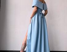 Сукня максі  з відкритими плечима та розрізом на спідниці | PUSHKA SHOP