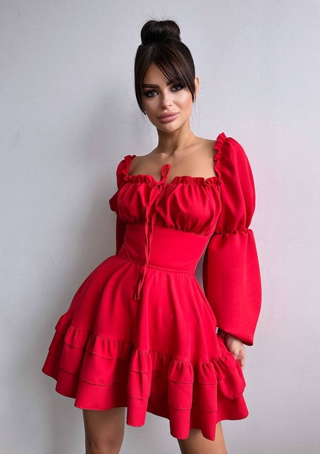 Сукня з воланами та шнурівкою  по спинці | PUSHKA SHOP