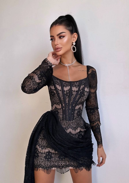 Мереживна сукня міні зі шлейфом Мереживна сукня міні зі шлейфом | PUSHKA SHOP