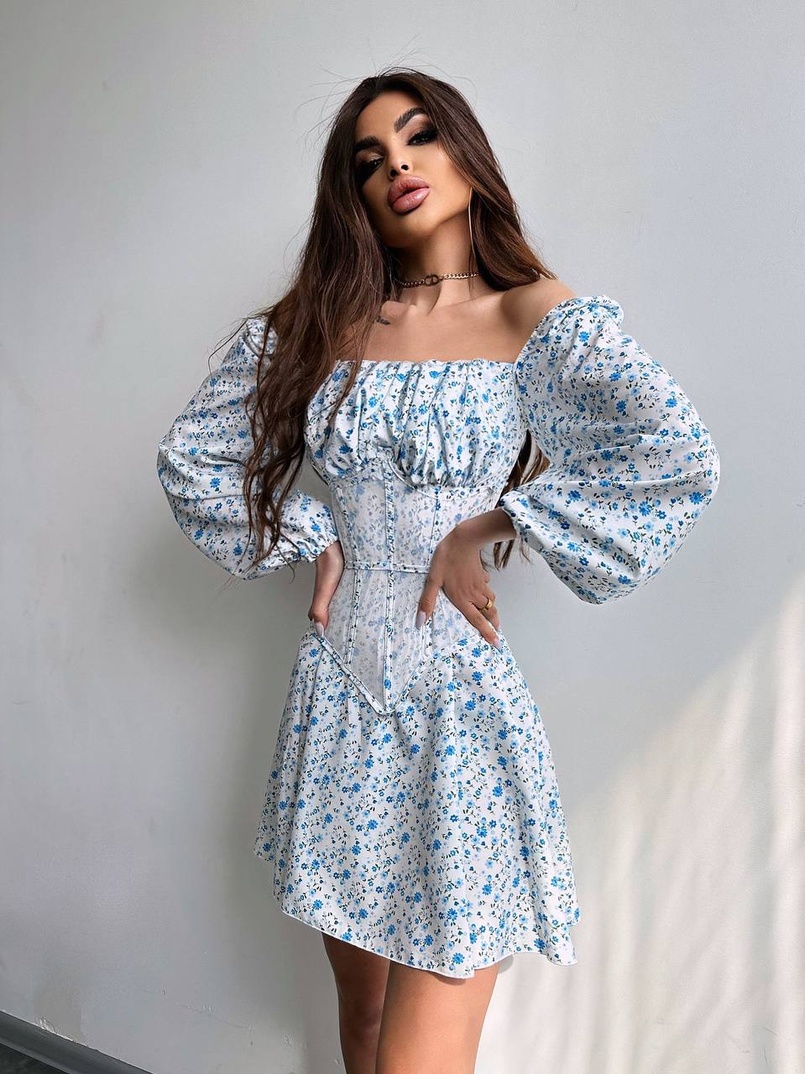 Сукня міні в квітковий принт + прозорий корсет  | PUSHKA SHOP