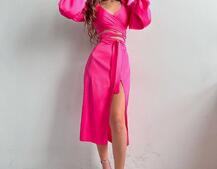 Шелковый комплект: топ с завязками на талии + юбка миди с разрезом  | PUSHKA SHOP