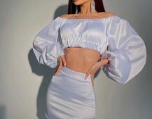 Атласный комплект, декорированный стразами | PUSHKA SHOP