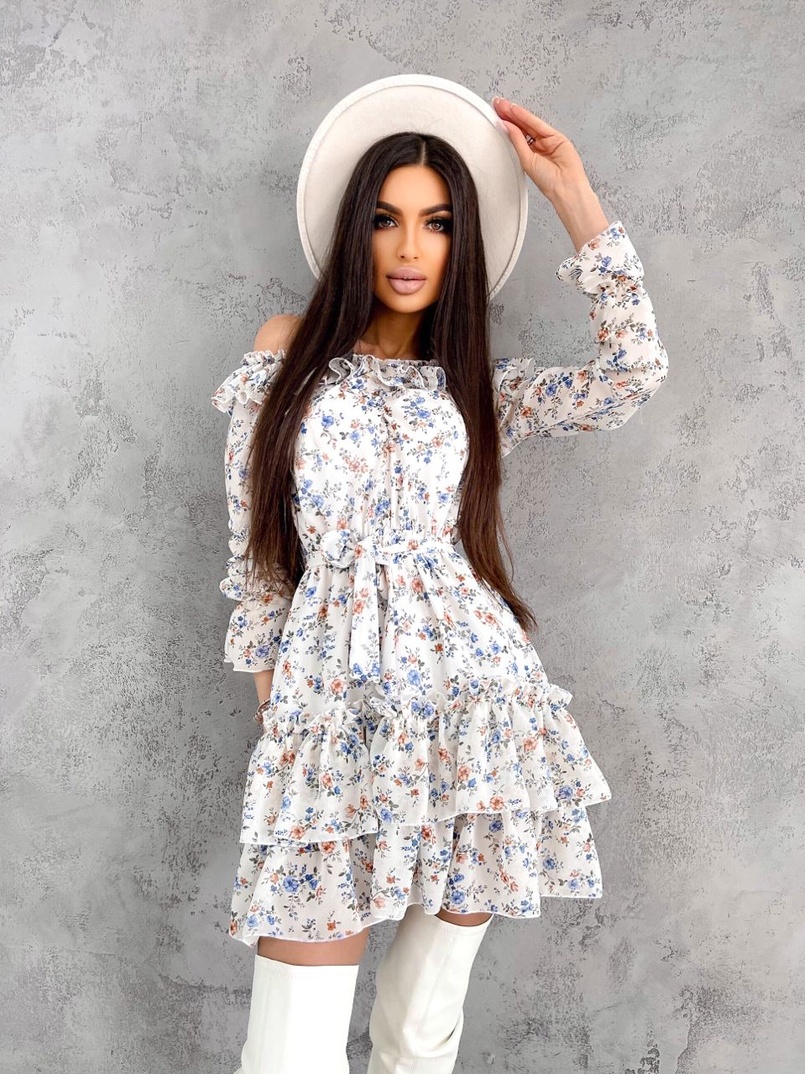 Шифоновое платье с рюшами на подкладке  | PUSHKA SHOP