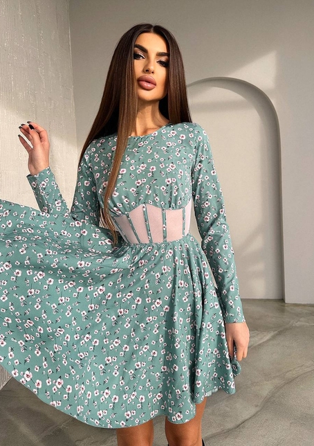 Приталена сукня з корсетною вставкою та спідницею-сонцем | PUSHKA SHOP