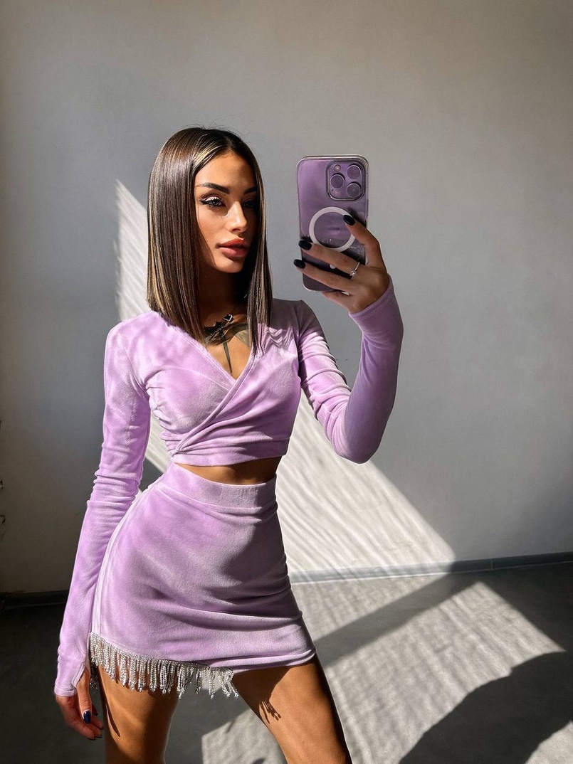 Оксамитовий комплект, декорований бахромою зі страз | PUSHKA SHOP