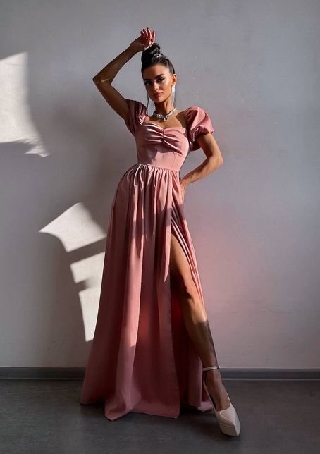 Атласна сукня максі із розрізом на спідниці | PUSHKA SHOP