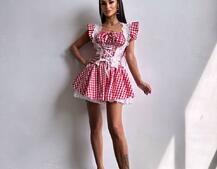 Сукня в клітинку декорована мереживом  | PUSHKA SHOP