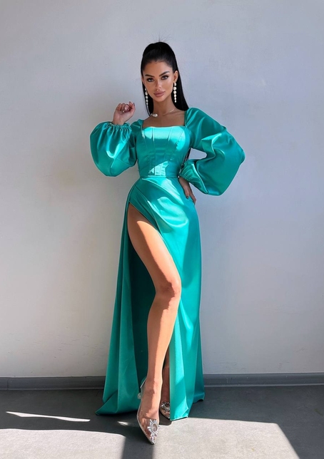 Атласний комплект: корсет + спідниця  максі з драпіруванням | PUSHKA SHOP