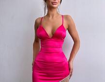 Комплект: топ з філіжанками + спідниця декорована бахромою зі страз  | PUSHKA SHOP