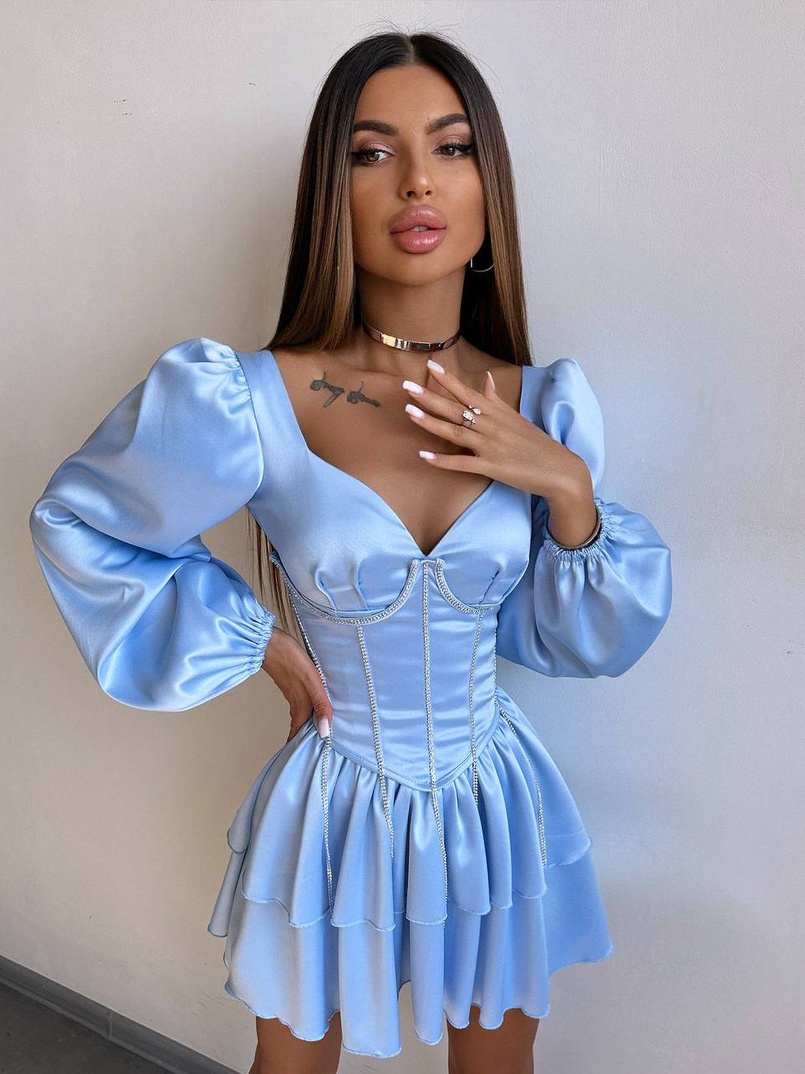 Комплект: сукня з подвійною спідницею + корсет, декорований стразами    | PUSHKA SHOP