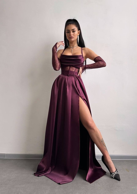 Атласний комплект: корсет + спідниця максі  | PUSHKA SHOP