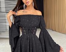 Платье с расклешенными рукавами в комплекте с корсетом Платье с расклешенными рукавами в комплекте с корсетом | PUSHKA SHOP