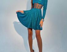 Приталена блискуча сукня з корсетною вставкою та пишною спідницею-сонцем Приталена блискуча сукня з корсетною вставкою та пишною спідницею-сонцем | PUSHKA SHOP