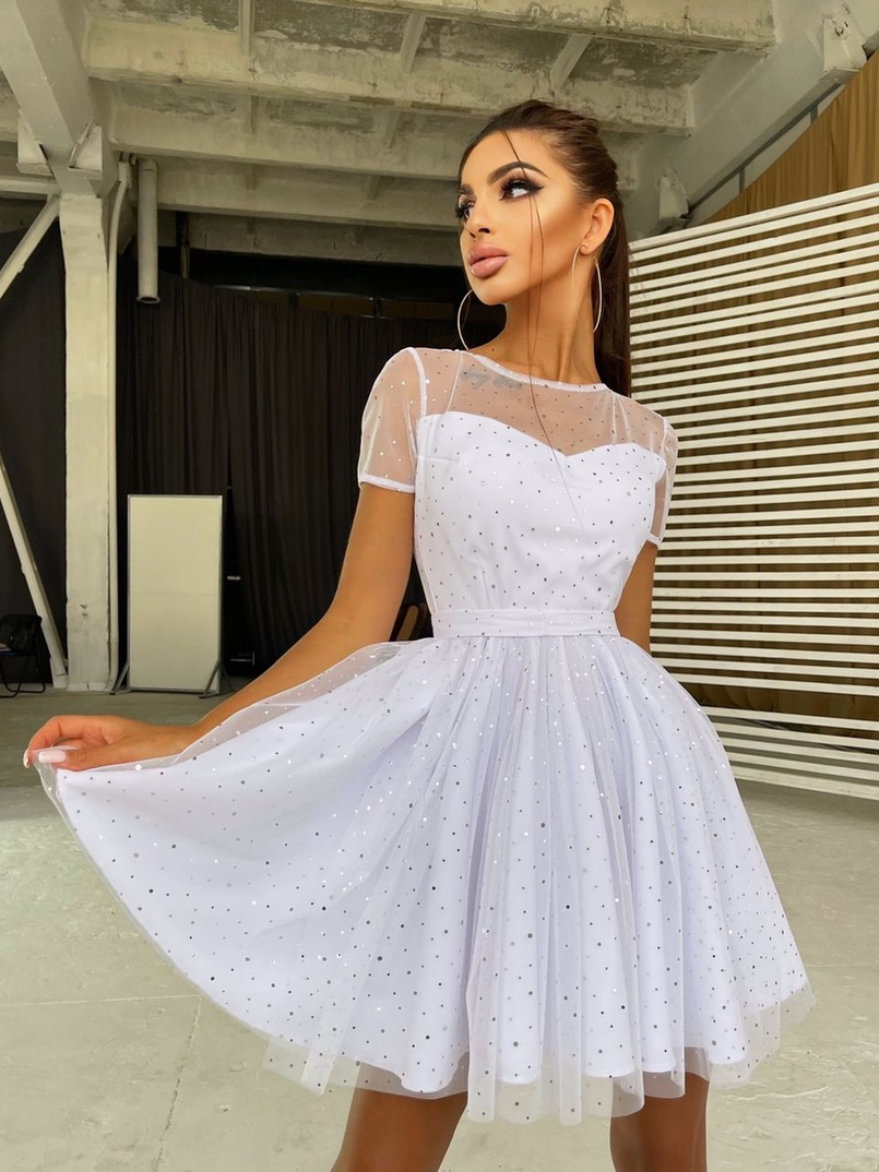 Платье-мини  с голографическими  блестками | PUSHKA SHOP