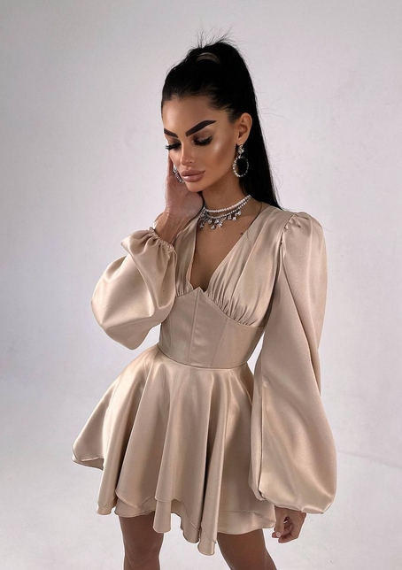 Атласна корсетна сукня  з пишною подвійною спідницею  | PUSHKA SHOP