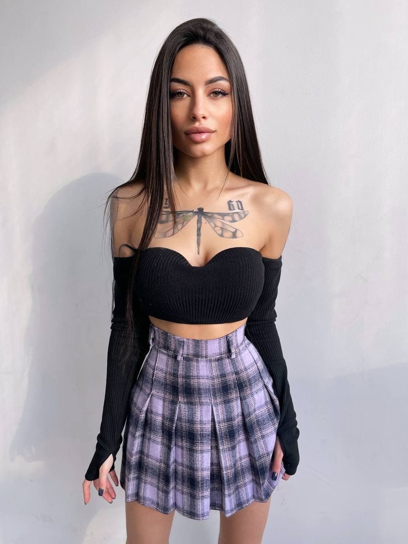 Комплект: трикотажный топ с чашечками push up + юбка в складку   Комплект: трикотажный топ с чашечками push up + юбка в складку   | PUSHKA SHOP