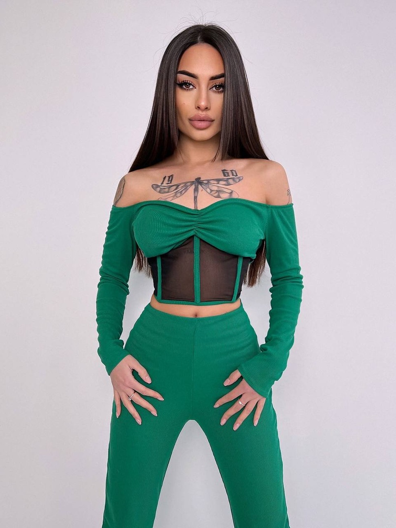 Комплект : штани кльош і топ з елементами корсету  | PUSHKA SHOP