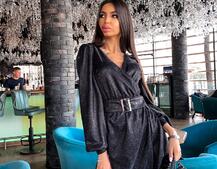 Платье-мини  с широким поясом из голографического трикотажа с люрексом  Платье-мини  с широким поясом из голографического трикотажа с люрексом  | PUSHKA SHOP