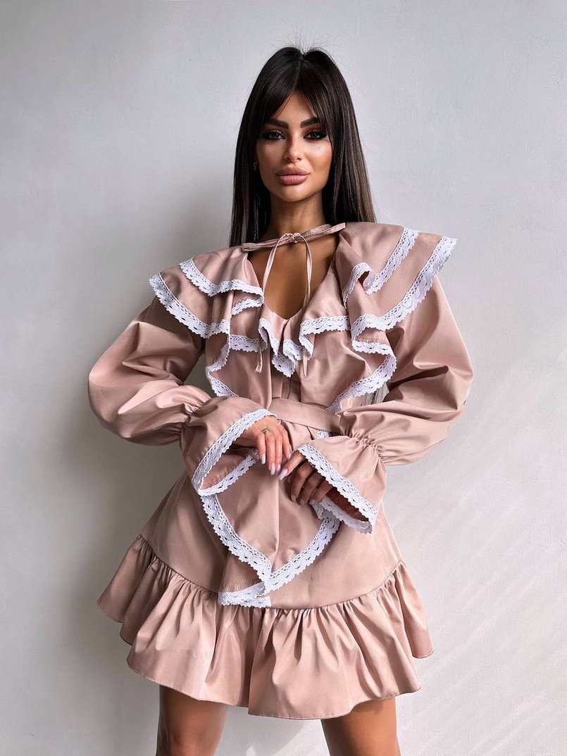 Котонова сукня декорована мереживом    | PUSHKA SHOP